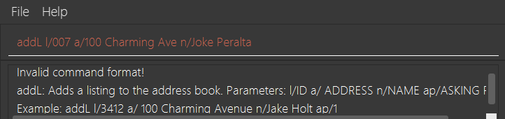 addL Missing Parameter example